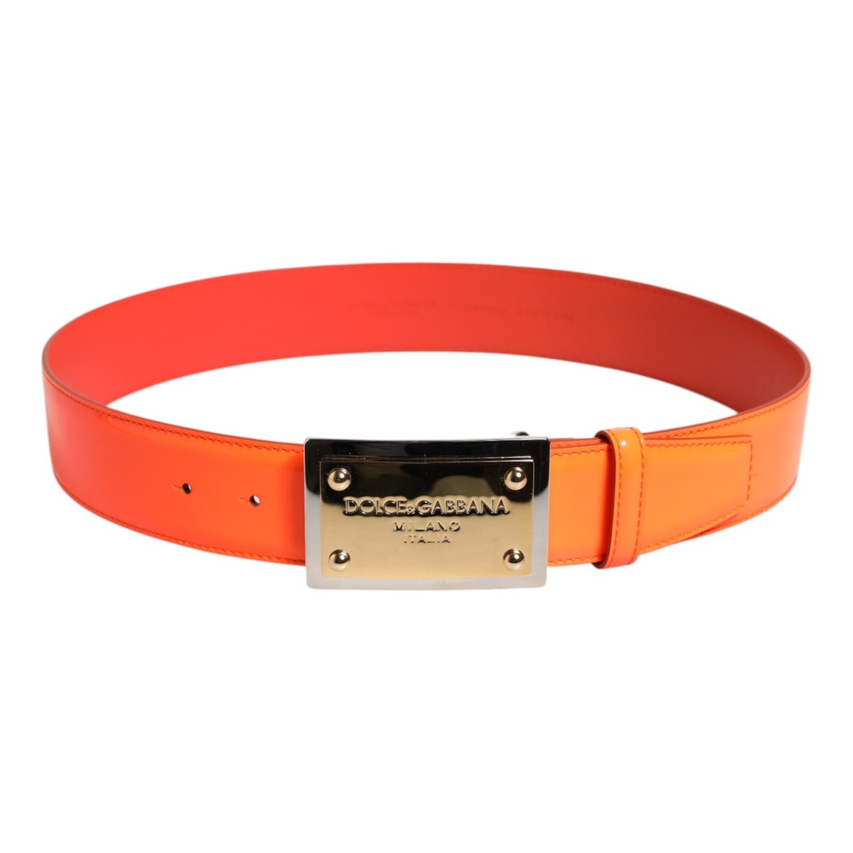 DOLCE & GABBANA Belt Orange Gold Tone Metal Logo Buckle Men