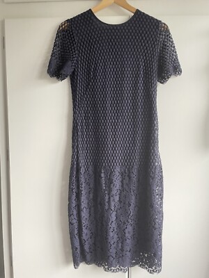 Jigsaw Size 12 Navy Blue Lace Floral Overlay Dress Wedding