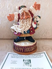 David Frykman Santa Xmas Figurine Happy Holidays Polar Bear Folk Art SIGNED 1998