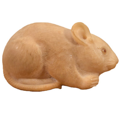 Contemporary Japanese Tagua Corozo Nut Netsuke Rat Inlaid Eyes Signed Koa 光亜