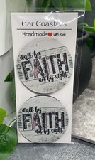 2 PC Car Cup Holder Coaster Set 2.75" Anti Slip Silicone Back New Faith 35