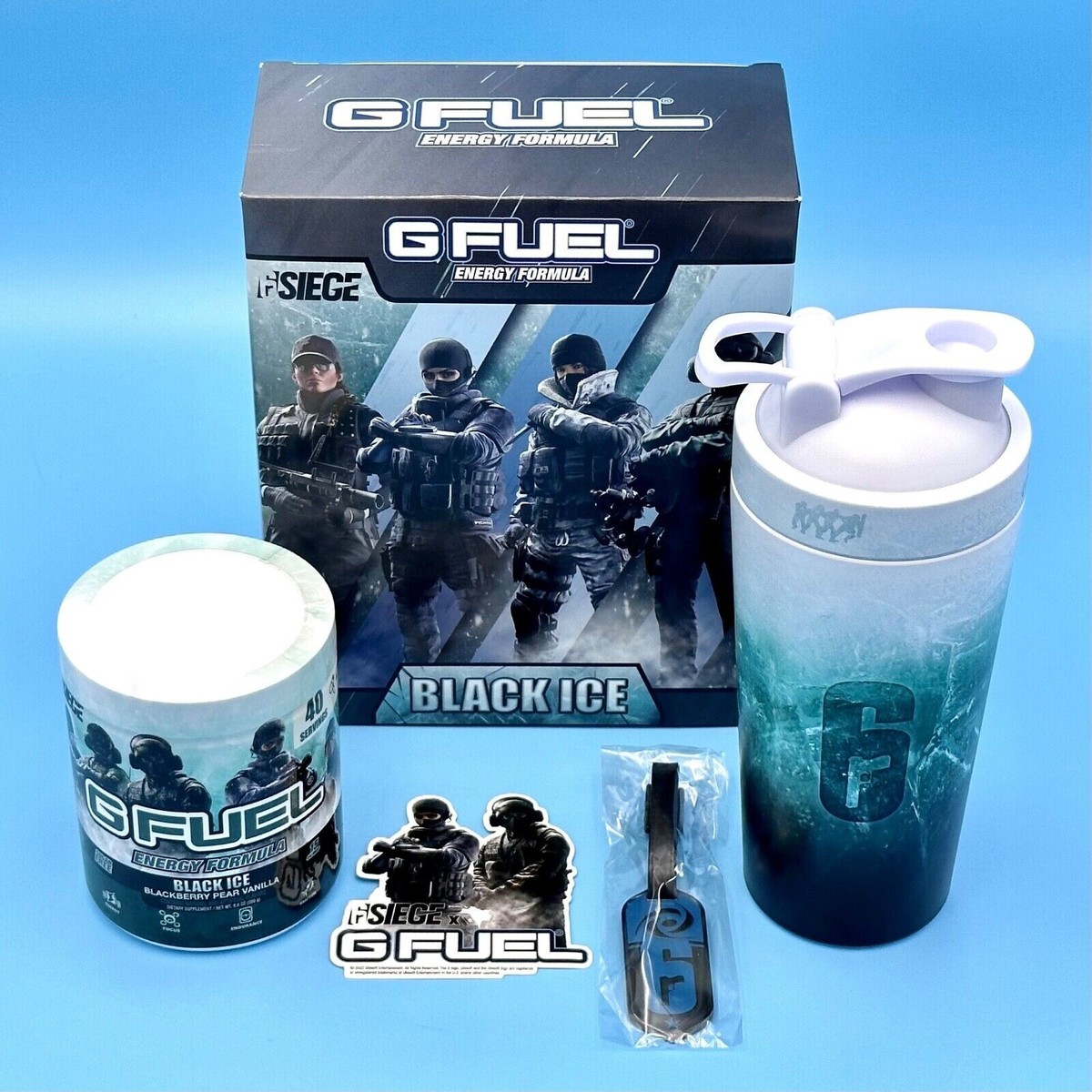 G Fuel 6 Six Siege Black Ice Collector's Box Tall Metal Shaker Cup
