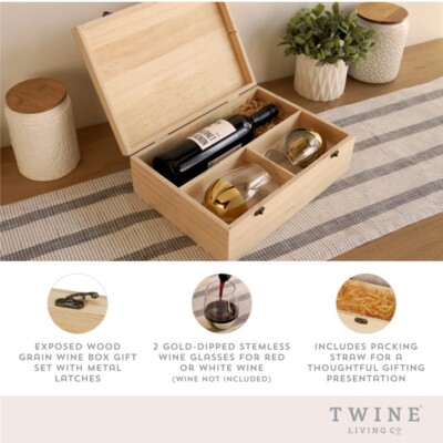Wine Box Gift Set Stemless Glasses Wooden Gift Box Hostess Gift Congratulatory
