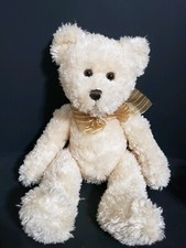 FAO SCHWARZ Stuffed Animal 14" Shimmering Plush Bear With Gold  Silver Bow Tie