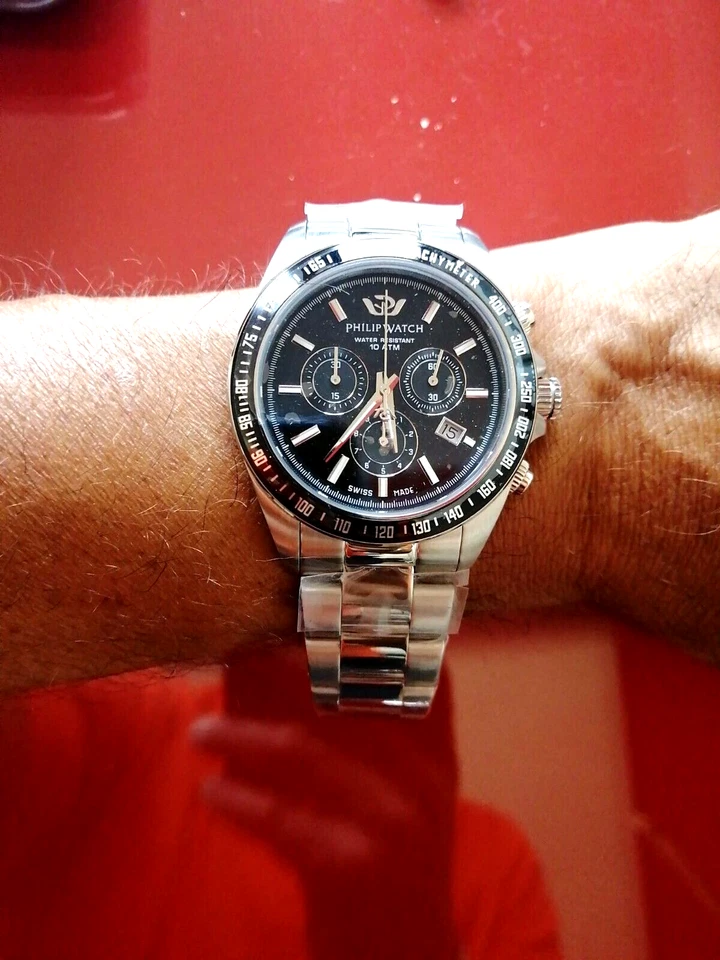 Philip Watch Caribe Orologio Uomo Cronografo nero  42mm Acciaio New - Immagine 2 di 4