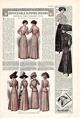 1910 Antique Fashion Print Serviceable Summer Dresses by Grace Margaret  Gould | eBay