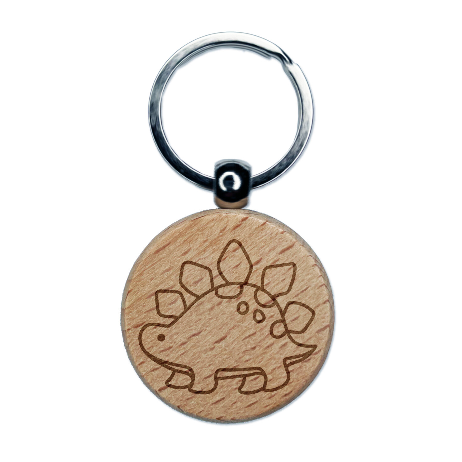 Baby Nursery Stegosaurus Dinosaur Engraved Wood Round Keychain Tag Charm