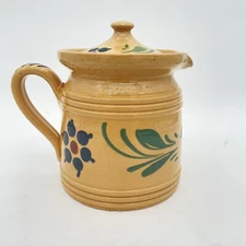 Yellow Stoneware Creamer/ Milk Jug With Lid - Floral Design