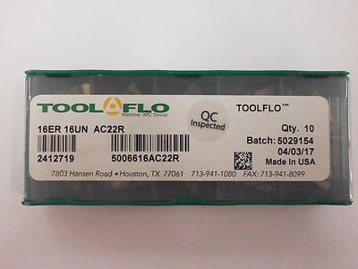 10pc) ToolFlo 16ER 16UN AC22R Laydown Coated Carbide 16 TPI Threading Inserts