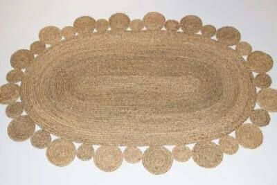 Tapis ovale en jute tressé coureur de ferme en jute naturel fait main aspect ... - Photo 1/4