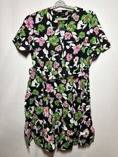 Who What Wear Womens' Dress Short Sleeve Ruffle Belted Waist - 1X Black Floral