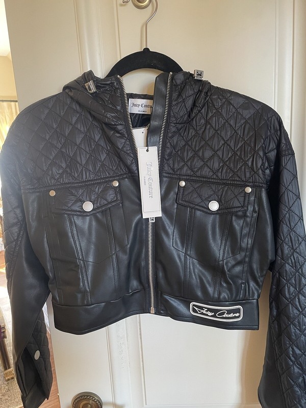 BRAND NEW JUICY COUTURE BLACK QUILT LEATHER JACKET SZ XSMALL