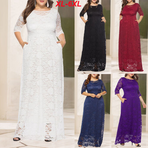 Oversized Plus Size Women Lace Long Dress Party Evening Cocktail Wedding Dress