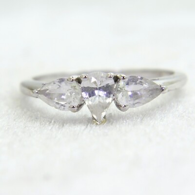 Ring Birne Ceylon weißer Saphir Trilogie 9 kt Weißgold Größe N ~ 6 3/4
