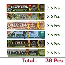36 Pcs (6x 6 pcs) Essential Palace, Neem, Moringa, Charcoal, Herbal Toothpaste
