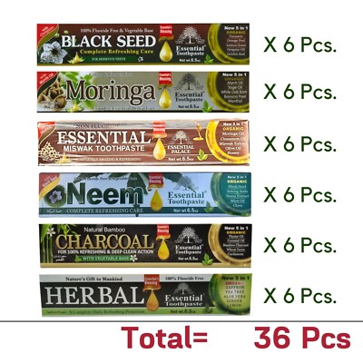 36 Pcs (6x 6 pcs) Essential Palace, Neem, Moringa, Charcoal, Herbal Toothpaste