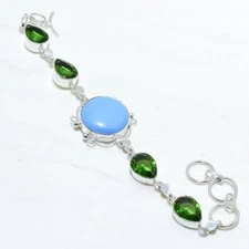 Sleeping Turquoise, Peridot Gemstone Silver Jewelry Bracelet 7-8" BRJ14906