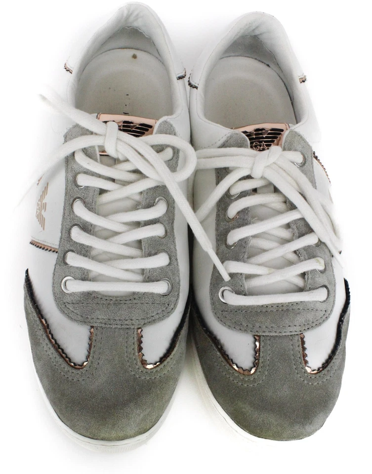 EMPORIO ARMANI X3X083 Tenis Para Mujer Reino Unido 8 Gamuza Cuero Parte Superior Baja Con Cordones Blanco Foto 2 de 4