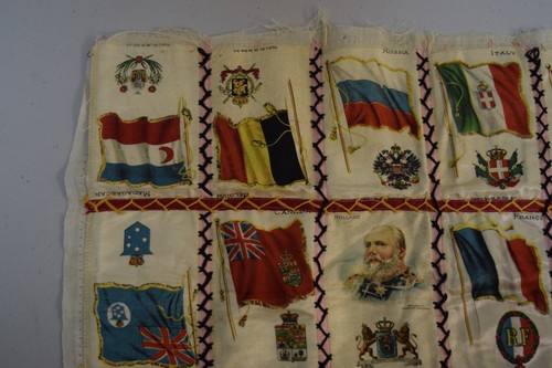 Antique Tobacco Cigarette Silk Flag Quilted Embroidered Textile Remnant 14 x 18" - Picture 4 of 7