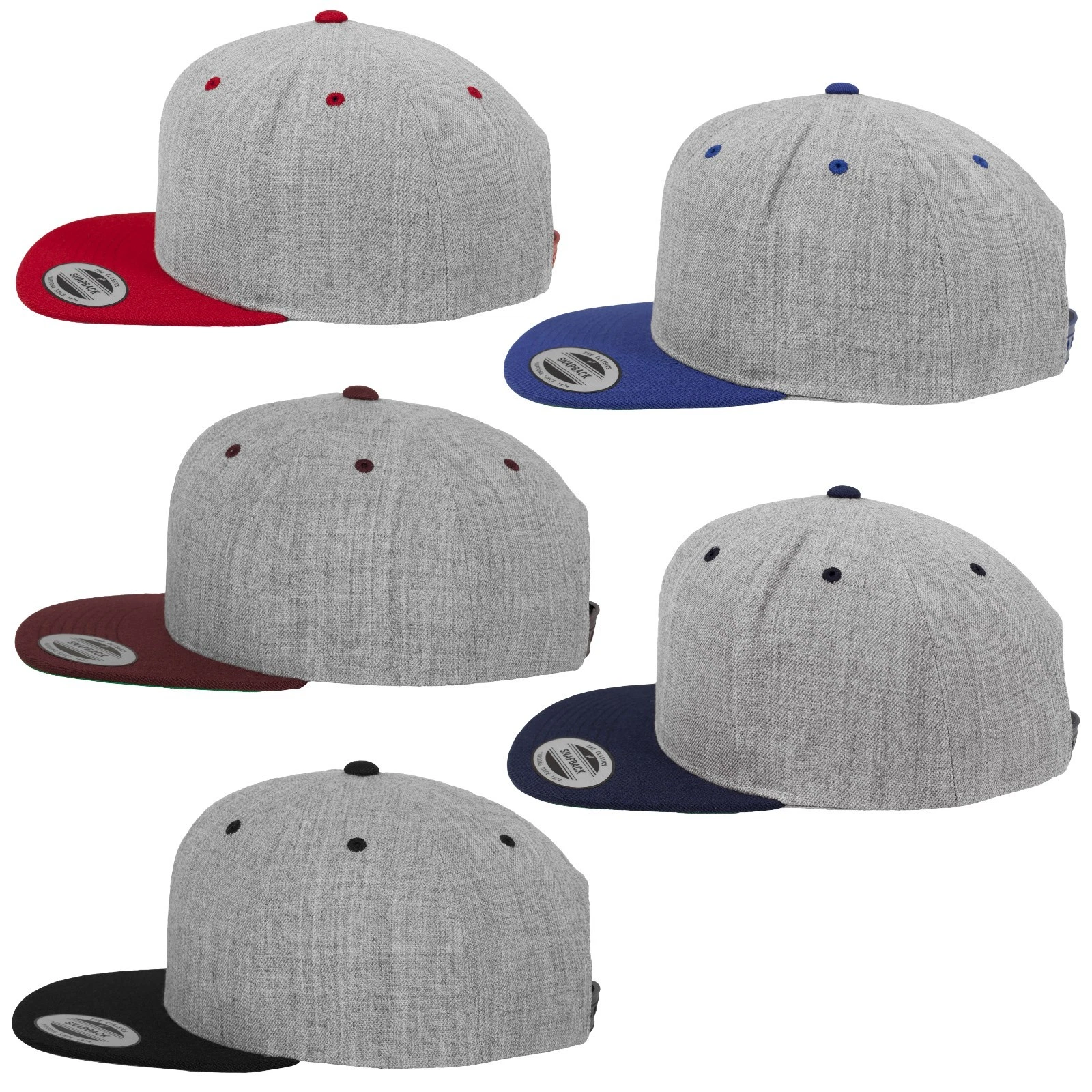 Flexfit ® Classic 2-Tone Snapback Cap Yupoong Baseball Cap Hat Heather Grey