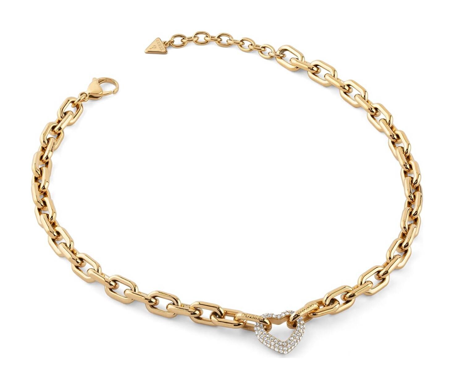 GUESS Beloved 16-18"" Pave Heart Chain Necklace Yellow Gold