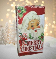 Vintage Style Santa Clause Wooden Storage Stash Box - Faux Christmas Wood ~ 9"
