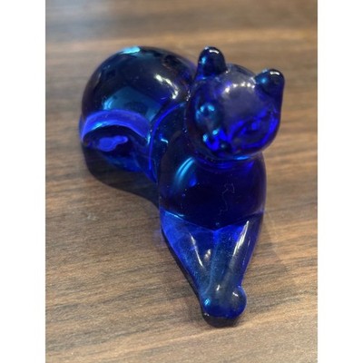 Franklin Mint 1986 Cobalt Blue Glass Cat Figurine Vintage
