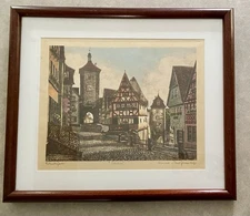 Rothenburg ob der Tauber Plönlein by Ernst Geissendorfer Signed & Framed 14x14
