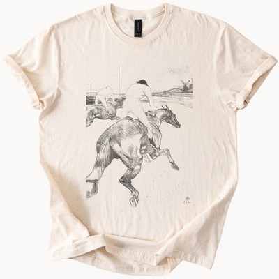 Horse Racing Art T Shirt Racehorse Rider Sketch Graphic Shirt Horseback Drawing