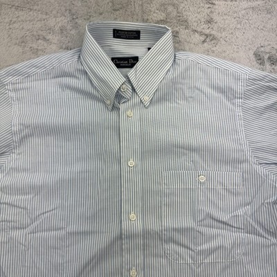 VINTAGE Christian Dior Shirt Mens 15 32-33 Blue Stripe Button Down