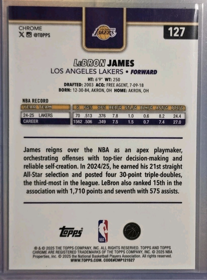 2025-26 Topps Chrome LeBron James Refractor Basketball Border