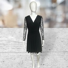 Tahari Black Lace Long Sleeve V Neck Dress