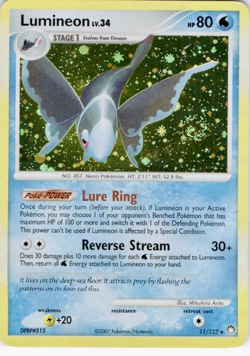 SWIRL Lumineon 11/123 Holo Rare Mysterious Treasures Pokemon Lightly Played