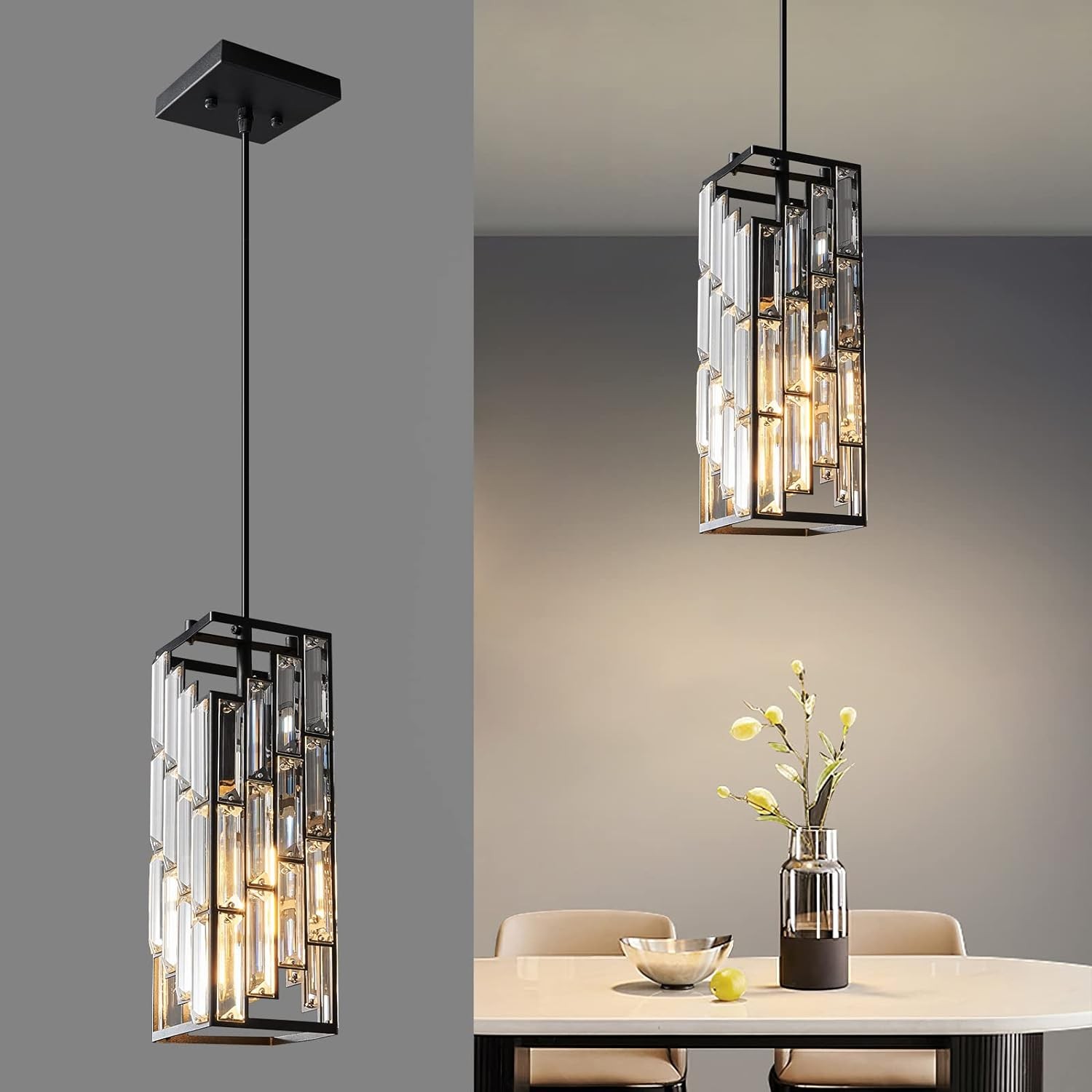 Modern Black Crystal Mini Pendant Lighting - 1-Pack