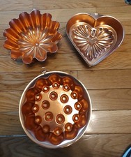 Set of 3 Vintage MCM Copper Color Aluminum Bakeware Molds~Jello, Cake, Meatoaf