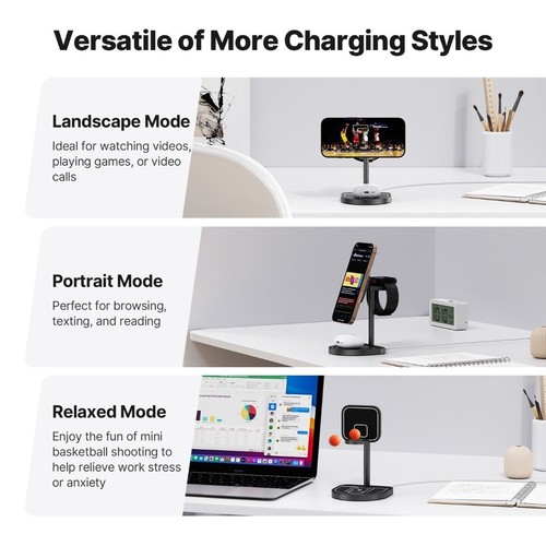 Chargeur Sans Fil Bois 3 en 1 pour iPhone 30W Charge Sans Fil iWatch / AirPods - Photo 11 sur 29