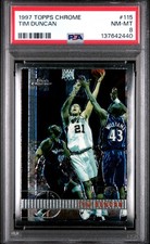 1997-98 Topps Chrome Tim Duncan Rookie Card #115 San Antonio Spurs RC HOF PSA 8. rookie card picture