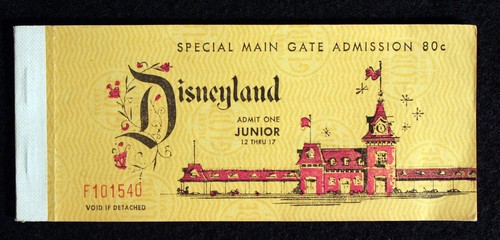 Disneyland 1960 TICKET BOOK w/ ADMISSION TICKET + 2 "B" Tickets + 3 "C" Tickets