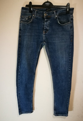 Herren Massimo Dutti Jeans W34 L31 Stretch Straight Leg Wash Blau Button Fly