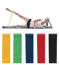 Resistance Bands Set 5 Levels Exercise Workout Yoga Fitness Training Elastic