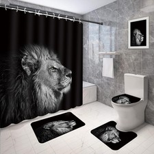 Lion Shower Curtain Set African American Men Black Grey Cool Anime Safari Got...
