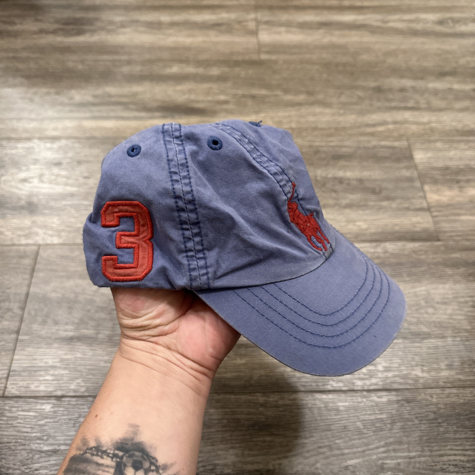 �� Cappello berretto Polo Ralph Lauren Big Pony #3 bambino taglia 4 7 blu sbiadito