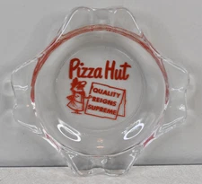 Vintage NOS 1970s Pizza Hut Ashtray Glass Quality Reigns Supreme Pete Logo 4"