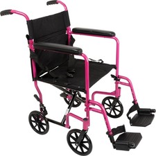 Pink Lightweight Folding Wheelchair for Adults Durable Transport Chair 20 lbs
