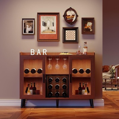 Wine Bar Cabinet Liquor Cabinet w/ LED Liquor Coffee Cabinet Bar w/ Glass Holder