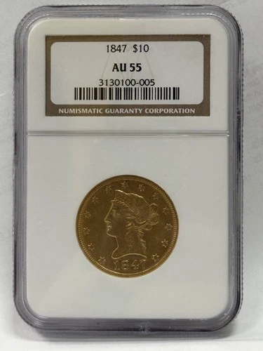 1847 Gold Eagle Liberty Head $10 Dollar NGC AU-55 Half Eagle