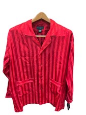 NOS Intimo Silk Pajama Set Playboy Hugh Hefner Style Stripe Jacquard Red