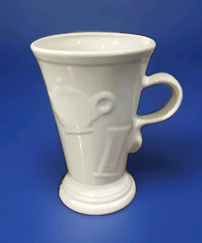 Fiesta Pedestal Mug White Embossed Tea Coffee Pots 18 Oz USA Homer Laughlin