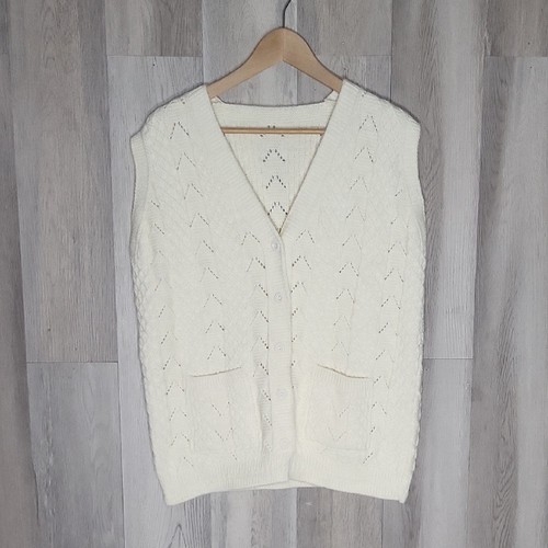 Vintage Style Hand Knit Cardigan Vest Grandpacore Cream No Brand Cottage