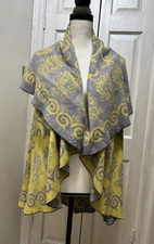 Pashmina 100% Cashmere Women One Size Yellow/Grey Boho Shawl Vest